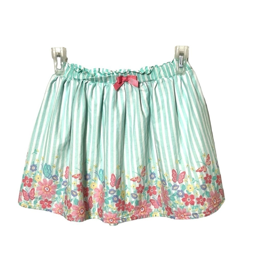 Isaac Mizrahi Floral Striped Skirt Size 10-12 Girls Aqua/White